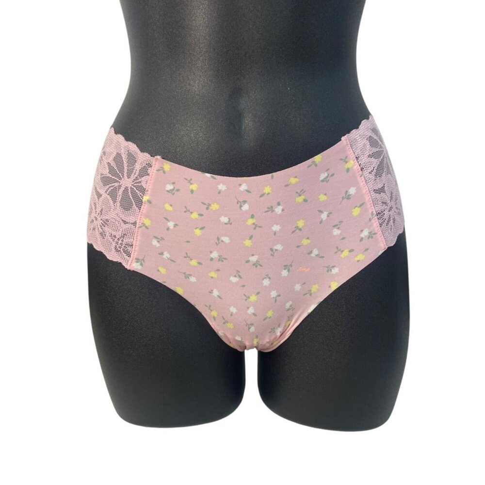 Pink Womens Lace & Floral Bikini Panties Size Medium - New